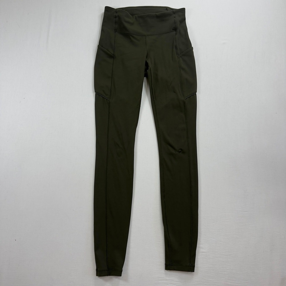 Lululemon Fast & Free Leggings 27" Olive Green High Rise Pockets Size 4